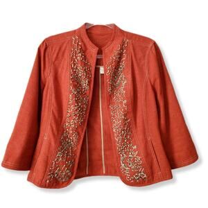 Coldwater Creek Women Linen Blazer Jacket 6 Beaded Embellished Fall Career NEW